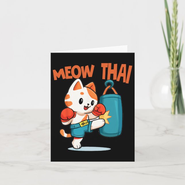 Muay Thai Funny Cat Lover Thai Boxing Thailand Meo Kort (Framsida)