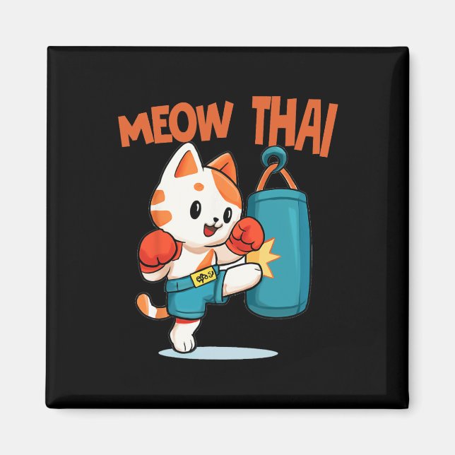 Muay Thai Funny Cat Lover Thai Boxing Thailand Meo Magnet (Framsidan)