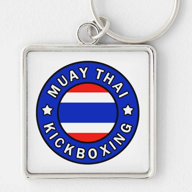 Muay Thai Fyrkantig Silverfärgad Nyckelring (Framsidan)