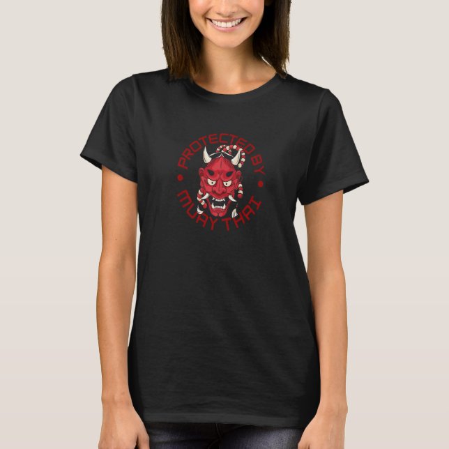 Muay Thai Japanese Oni Protected By Muay Thai T Shirt (Framsida)