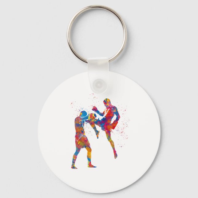 Muay thai-kombattant i vattenfärg nyckelring (Framsida)