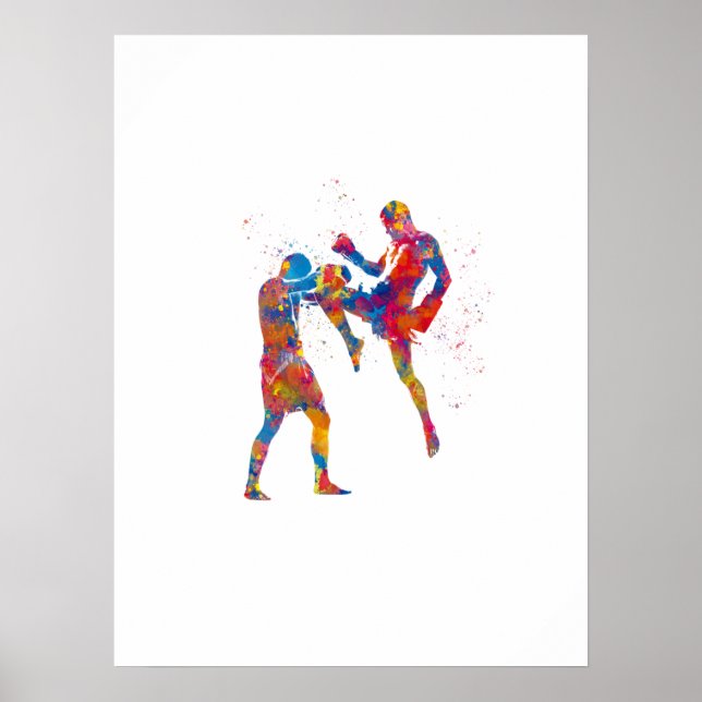 Muay thai-kombattant i vattenfärg poster (Framsidan)