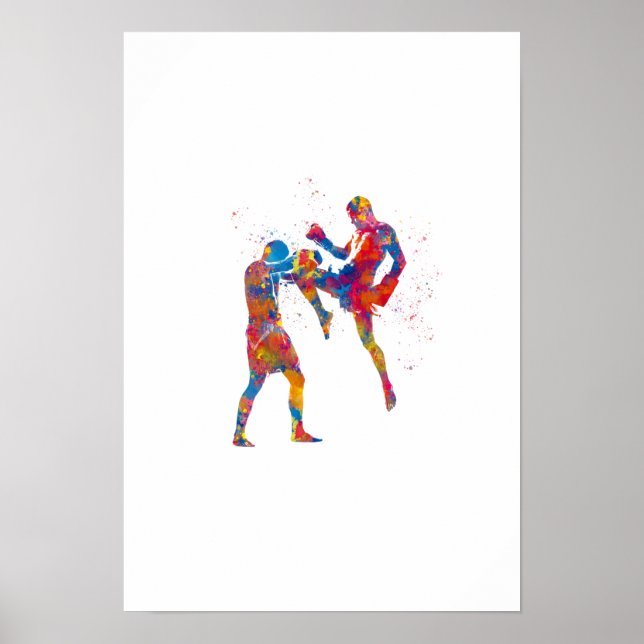 Muay thai-kombattant i vattenfärg poster (Framsidan)
