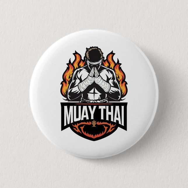 Muay Thai Logotyp - Thai Boxing Fighter Knapp (Framsida)
