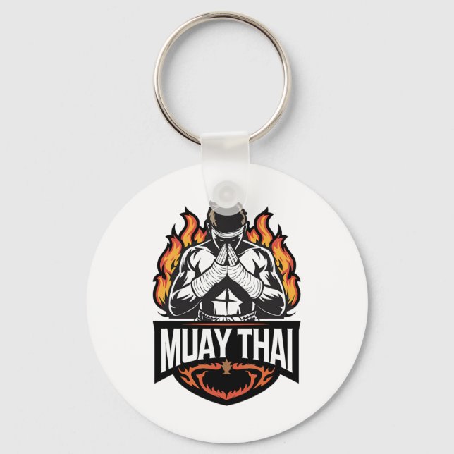 Muay Thai Logotyp - Thai Boxing Fighter Nyckelring (Framsida)