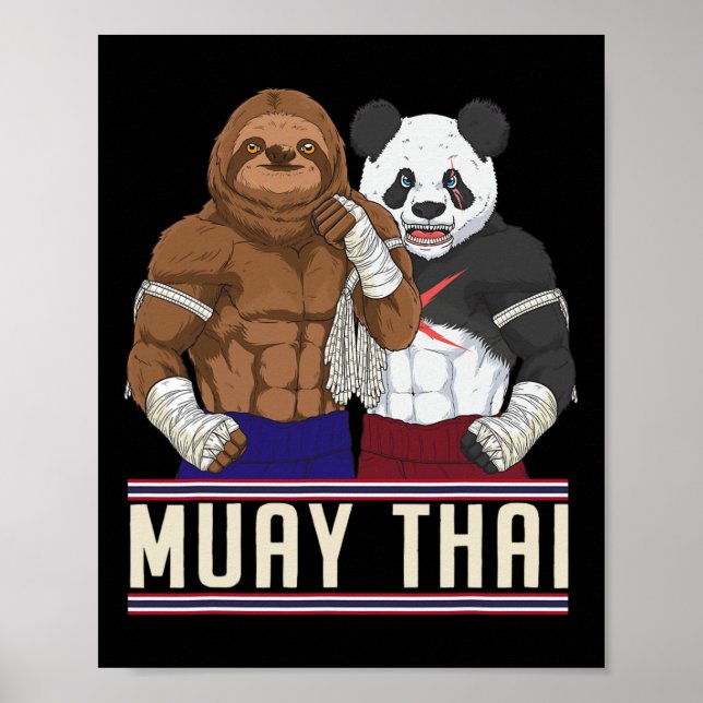 Muay Thai Lutfågel Panda Kickboxningskämpe  Poster (Framsidan)