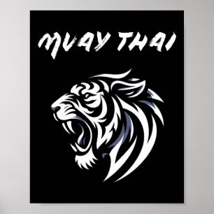 Muay Thai Mma Fight Tatuerad Tiger Roar Kickboxnin Poster