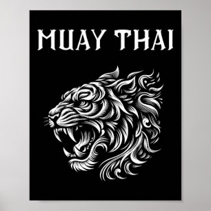 Muay Thai Mma Fight Tatuerad Tiger Roar Kickboxnin Poster