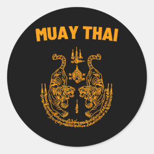 Muay Thai Mma Fight Tatuerad Tvilling Tiger Kickbo Runt Klistermärke