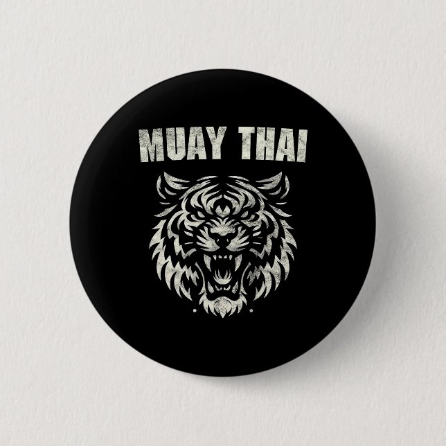 Muay Thai Mma Fight Tatuering Tiger Roar Kickboxni Knapp (Framsida)