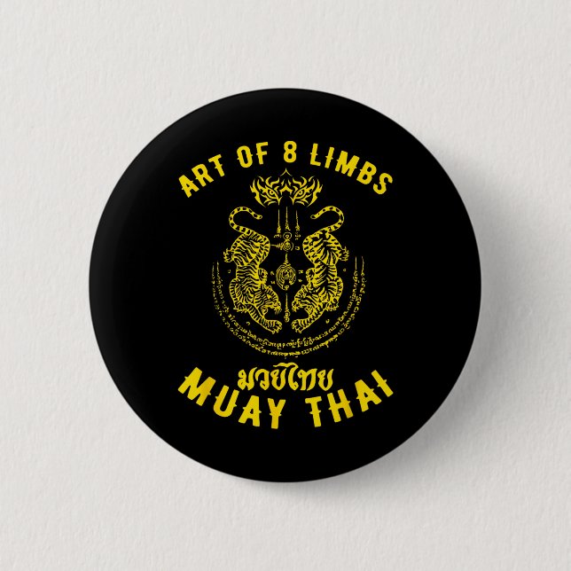 Muay Thai Mma Tiger Konsten av 8 lemmar Kickboxnin Knapp (Framsida)