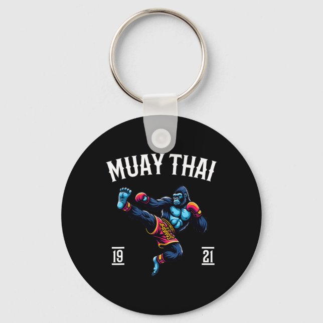 Muay Thai Monkey - Kickboxning Och Monkey Thai Box Nyckelring (Framsida)