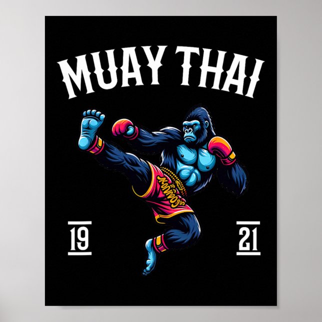 Muay Thai Monkey - Kickboxning Och Monkey Thai Box Poster (Framsidan)