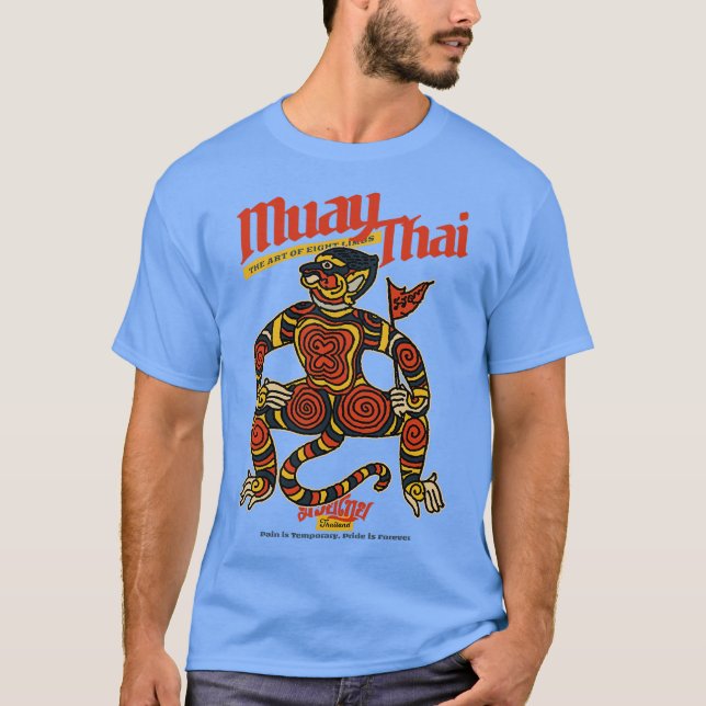 Muay Thai Monkey Tattoo Smärta är tillfällig stolt T Shirt (Framsida)