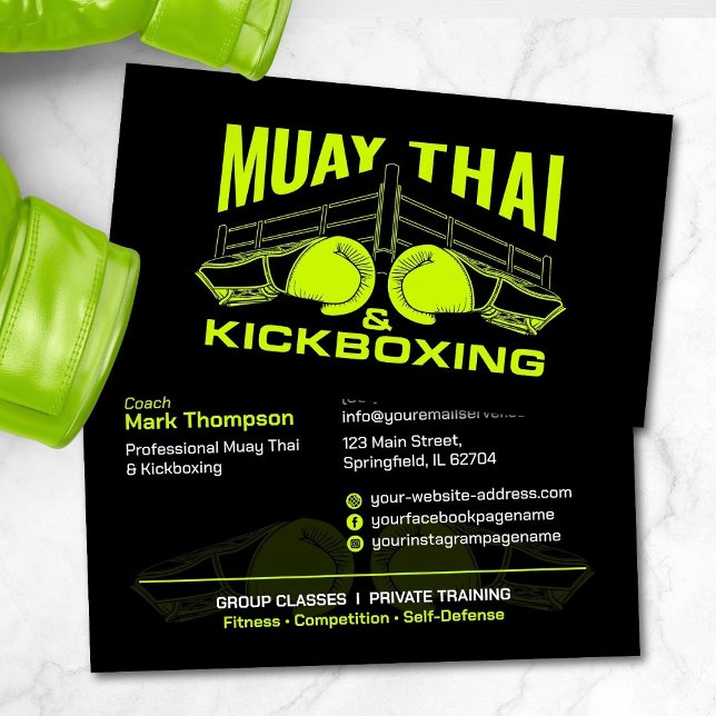 Muay Thai och Kickboxing Coach - Black and Lime Visitkort (Skapare uppladdad)