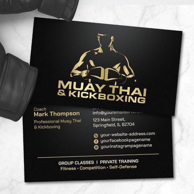 Muay Thai och Kickboxing Coach - Black och Guld Visitkort (Skapare uppladdad)