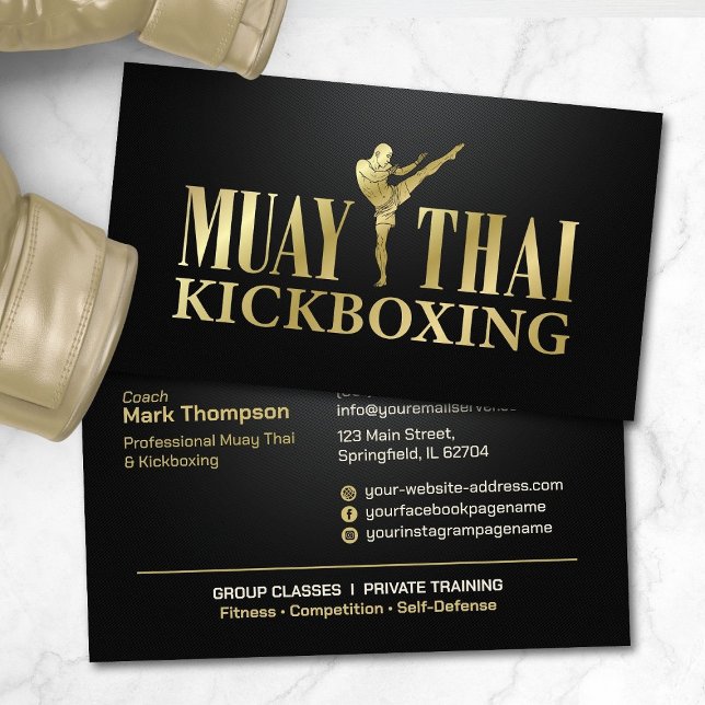 Muay Thai och Kickboxing Coach - Black och Guld Visitkort (Skapare uppladdad)