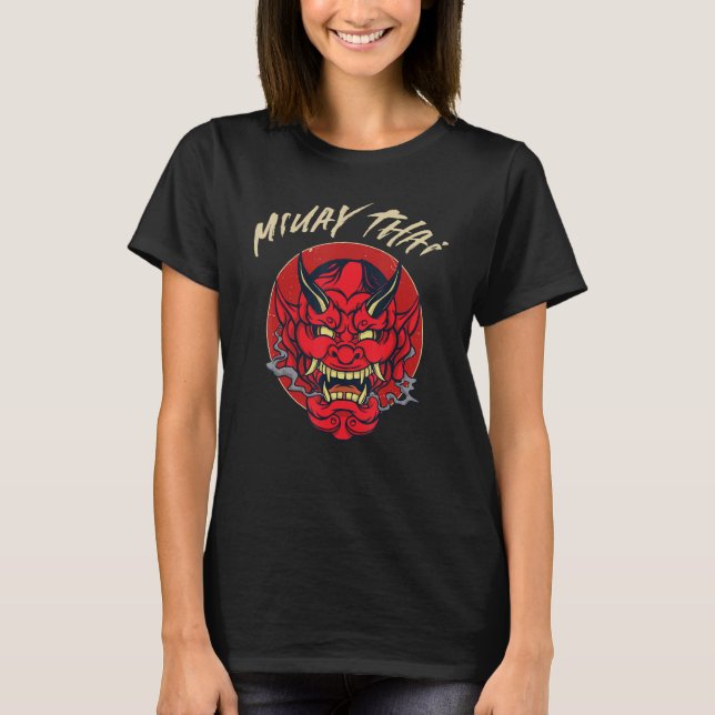 Muay Thai Oni Demon Hannya Mask T Shirt (Framsida)