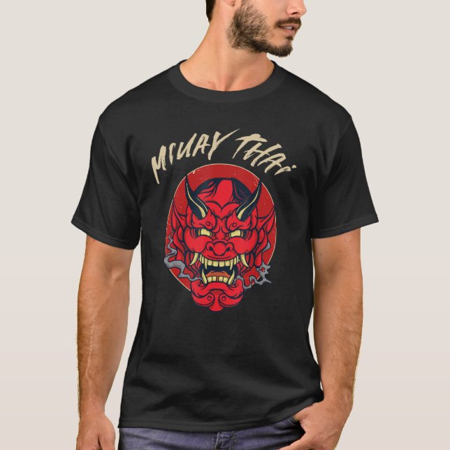 Muay Thai Oni Demon Hannya Mask T Shirt (Framsida)