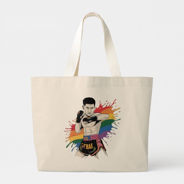Muay Thai Pride Tote bag | LGBTQ Rainbow Fighter Jumbo Tygkasse (Baksida)