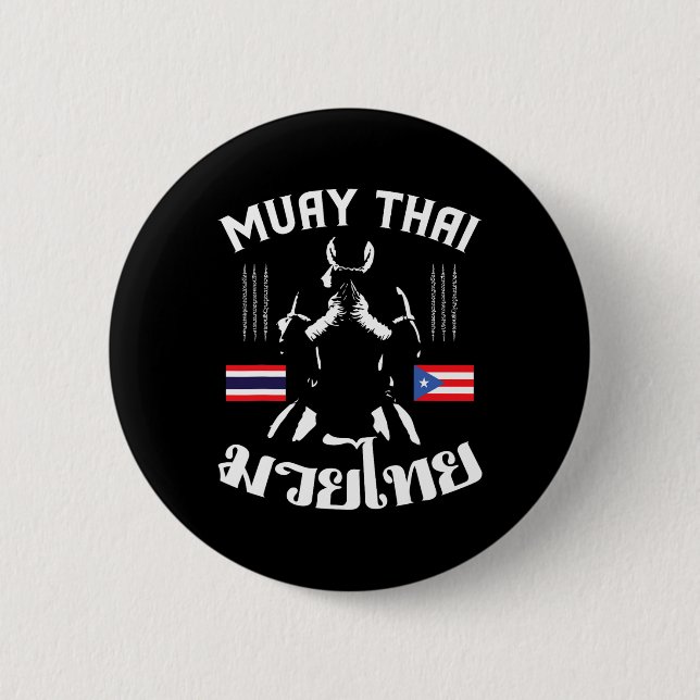 Muay Thai Puerto Rico Flagga Martial Arts Thai Box Knapp (Framsida)