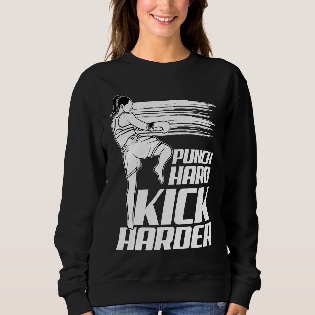 Muay Thai  Slå Hårt Sparka Hårdare  Kickboxning T Shirt (Framsida)