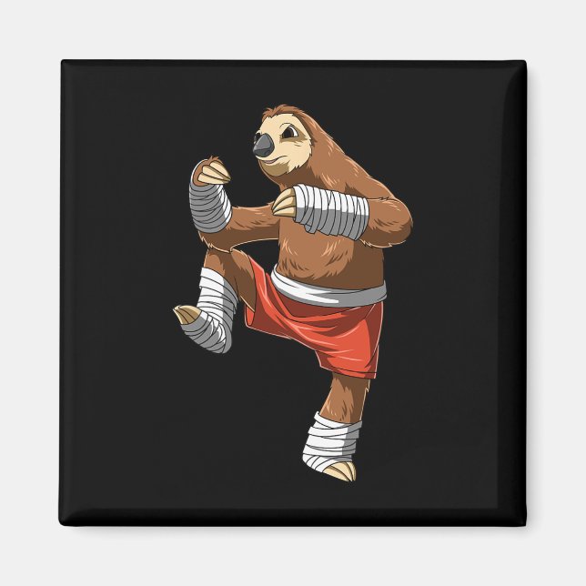 Muay Thai Sloth - Thailändsk Boxning Och Kickboxni Magnet (Framsidan)
