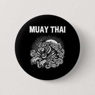 Muay Thai Språk Tatuering Tiger Ryter Kickboxning Knapp