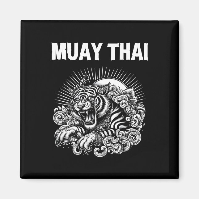 Muay Thai Språk Tatuering Tiger Ryter Kickboxning  Magnet (Framsidan)