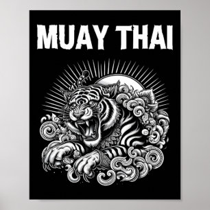 Muay Thai Språk Tatuering Tiger Ryter Kickboxning Poster