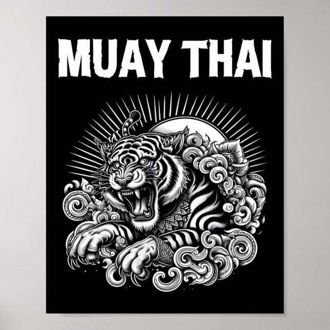 Muay Thai Språk Tatuering Tiger Ryter Kickboxning  Poster (Framsidan)