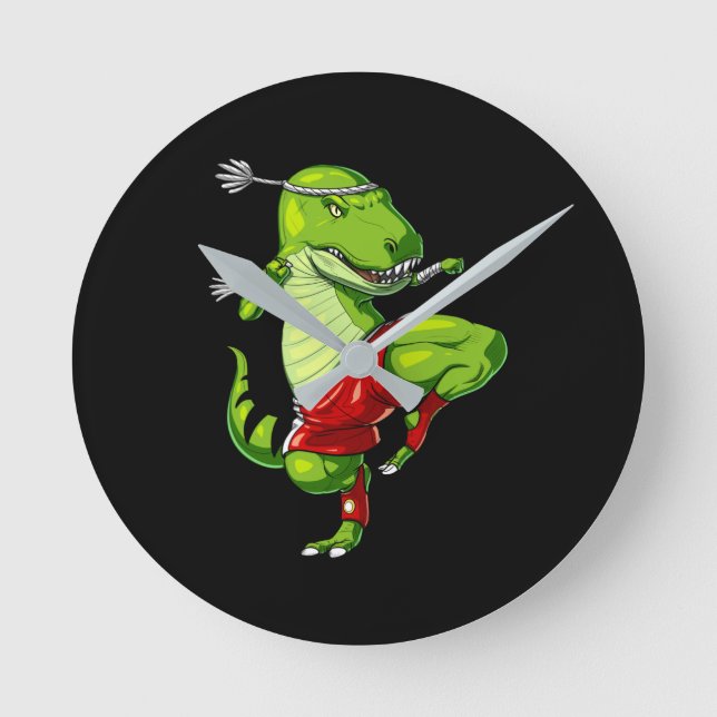 Muay Thai T-Rex Dinosaur Rund Klocka (Framsida)