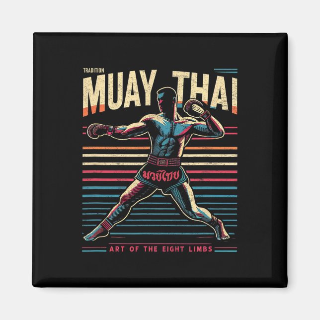 Muay Thai Thailand Kickboxning Mma Fighter Vintage Magnet (Framsidan)
