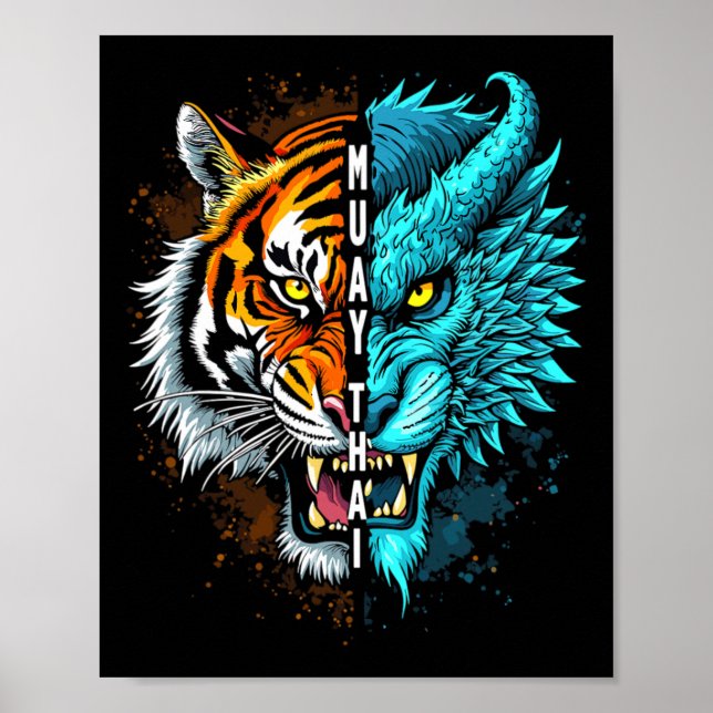 Muay Thai Tiger Dragon Fusion Art Poster (Framsidan)