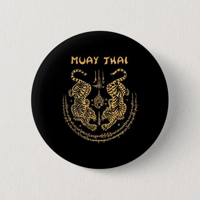 Muay Thai Tiger Sak Yant Andlig Kickboxning Thai Knapp (Framsida)