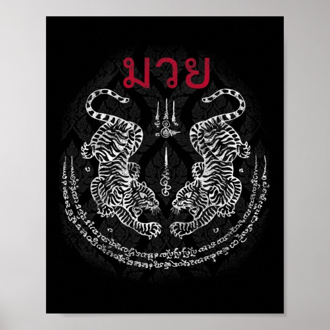Muay Thai Tiger Sak Yant Andlig Kickboxning Thailä Poster (Framsidan)