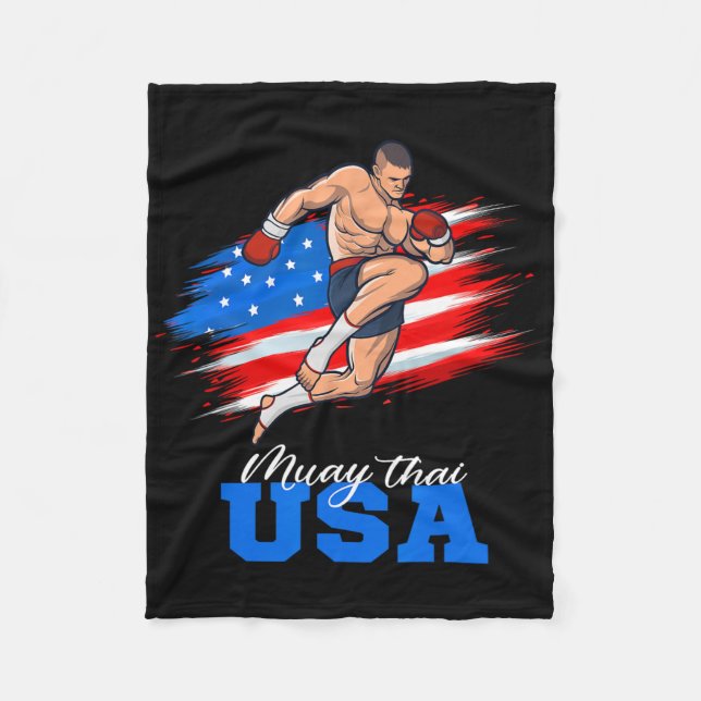 Muay Thai Usa Support Team American Flag Kickboxin Fleecefilt (Framsidan)