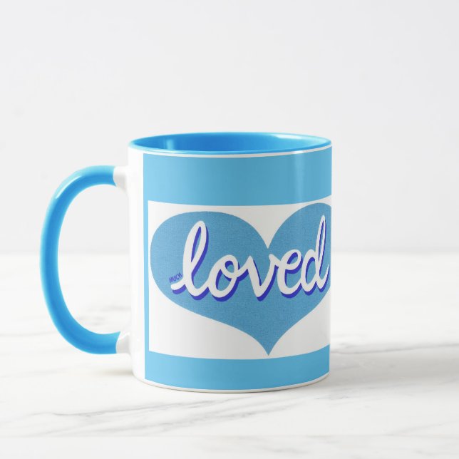 MUCH LOVED - Blue kärlek-hjärtan Mugg (Vänster)