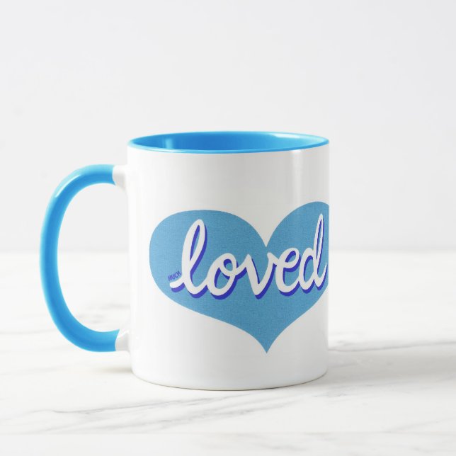 MUCH LOVED - Blue kärlek-hjärtan Mugg (Vänster)