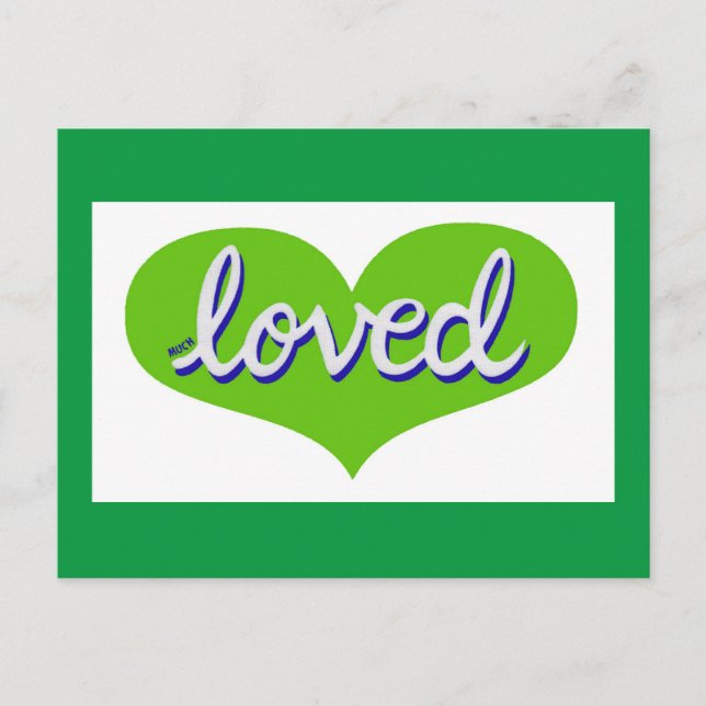 MUCH LOVED - Grönt kärlek hjärta Vykort (Framsida)