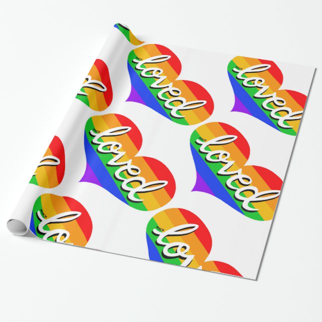 MUCH LOVED - Rainbow kärlek hjärta - Presentpapper (Utrullad)