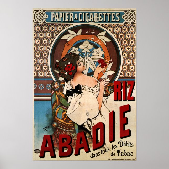 Mucha - Abadie Cigarettes Rolling Papper 1898 Poster (Framsidan)