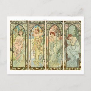 Mucha, Årstiderna, Art Nouveau Vykort