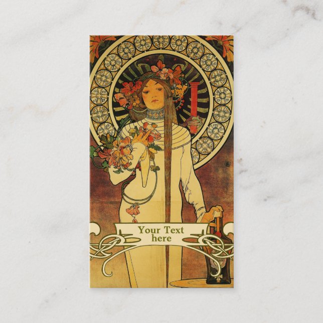Mucha Art nouveau - Art Deco-Affärskorten Visitkort (Framsida)