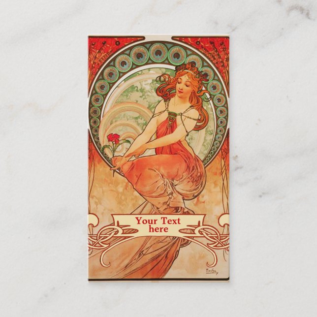 Mucha Art nouveau - Art Deco-Affärskorten Visitkort (Framsida)