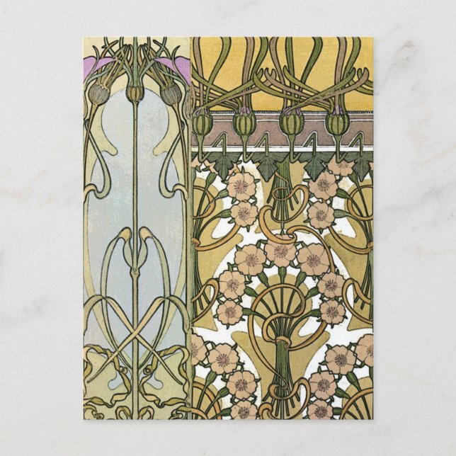 Mucha - Art Nouveau Dekorativa 1901 Vykort (Framsida)