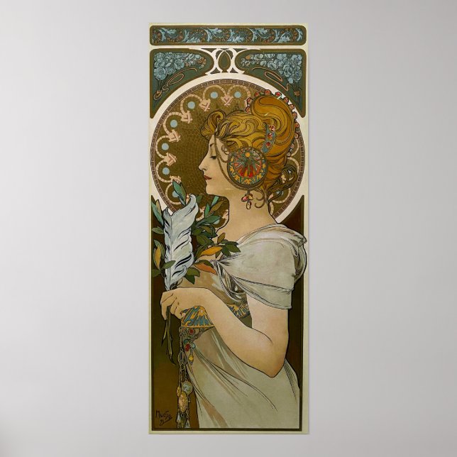 Mucha - Art Nouveau-fjäder Poster (Framsidan)