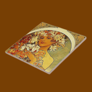 Mucha Art nouveau kvinna med lögner Kakelplatta