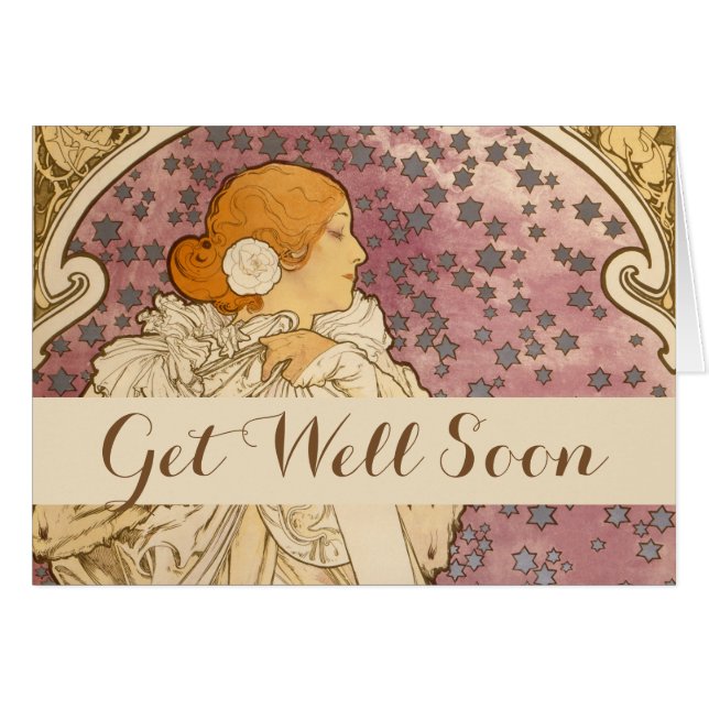 Mucha Art Nouveau Kvinna Skönhet Hälsningskort (Framsidan Horizontal)