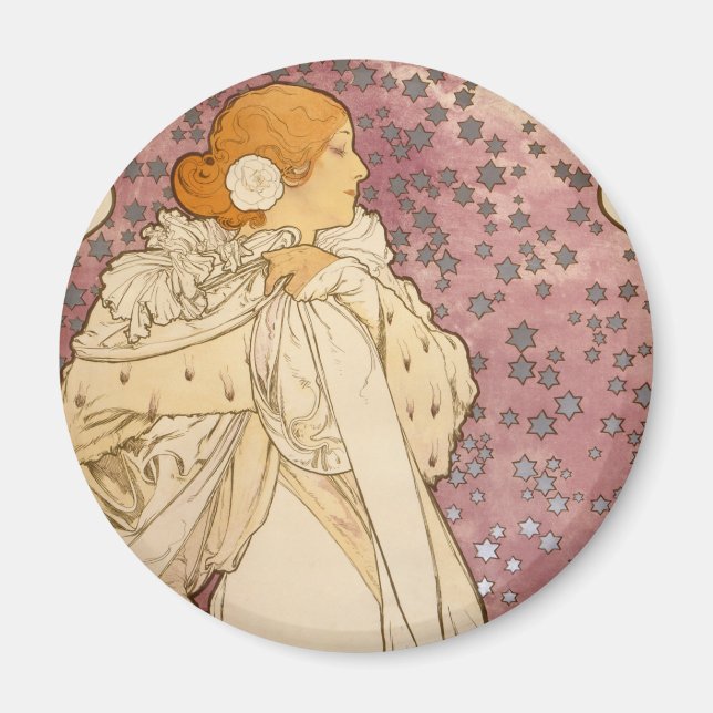 Mucha Art Nouveau Kvinna Skönhet Magnet (Framsidan)